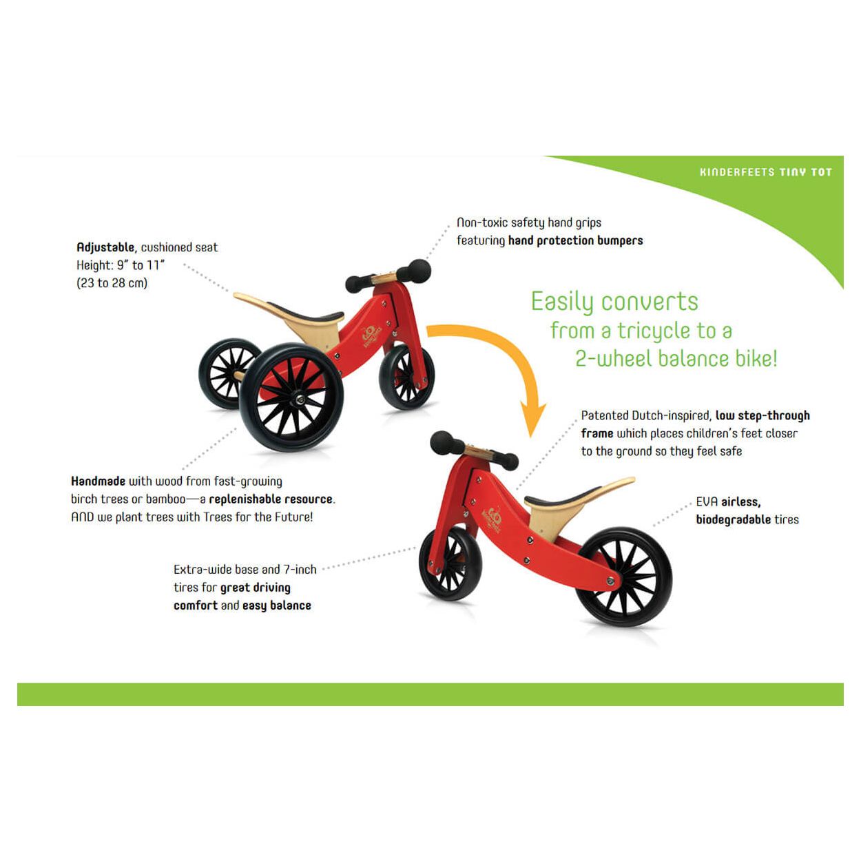 Tiny Tot 2 in 1 Trike Bamboo Kinderfeets Balance Bike Nature s Wonderland
